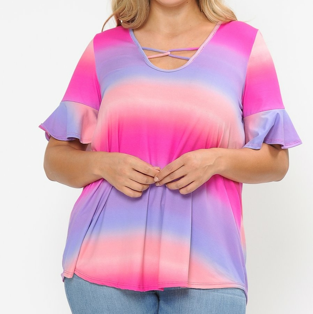 Plus Size Sunset Stripe Ombre Top